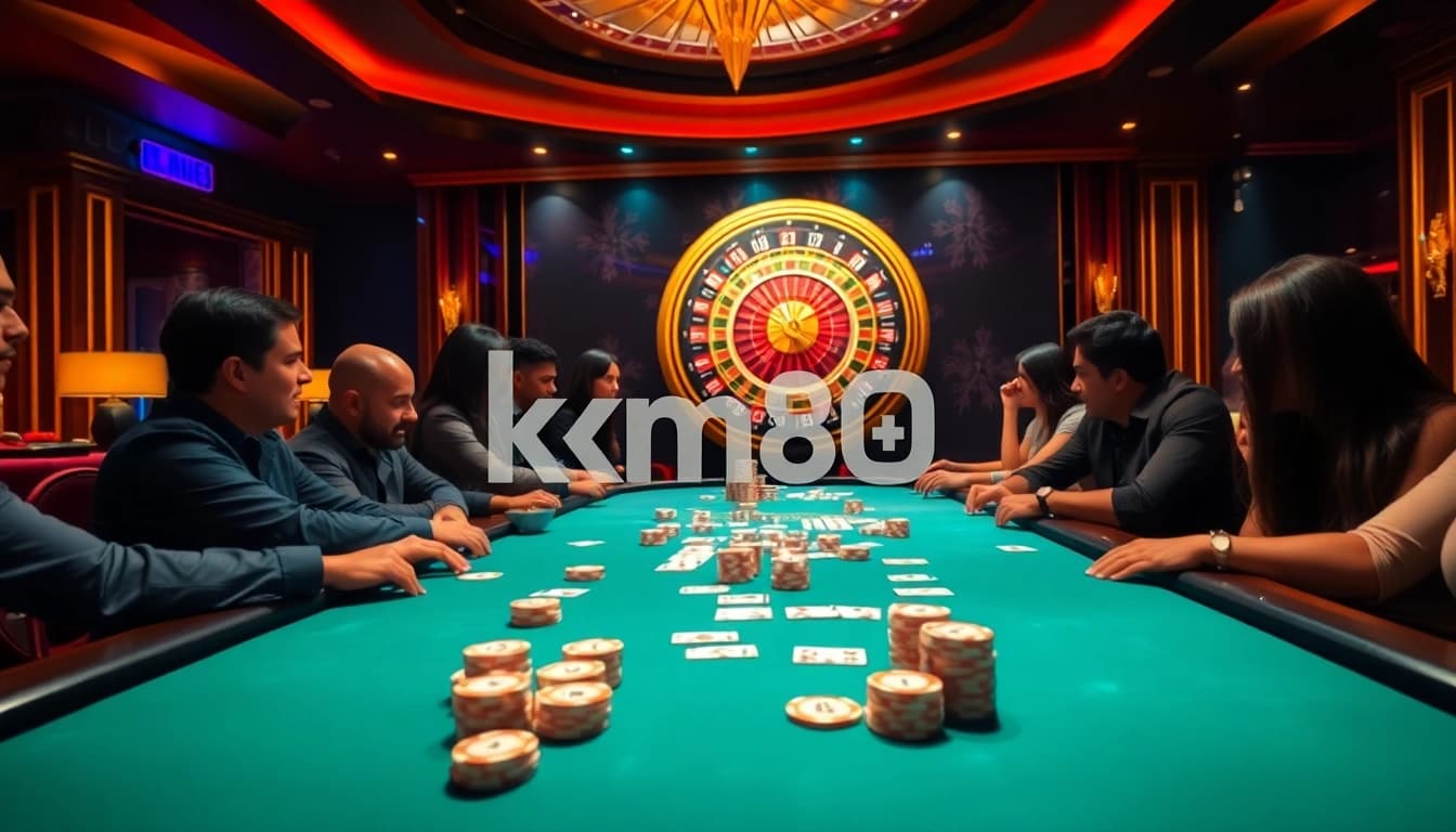 Experience the thrill of km88 with intense poker action at a luxury casino table.