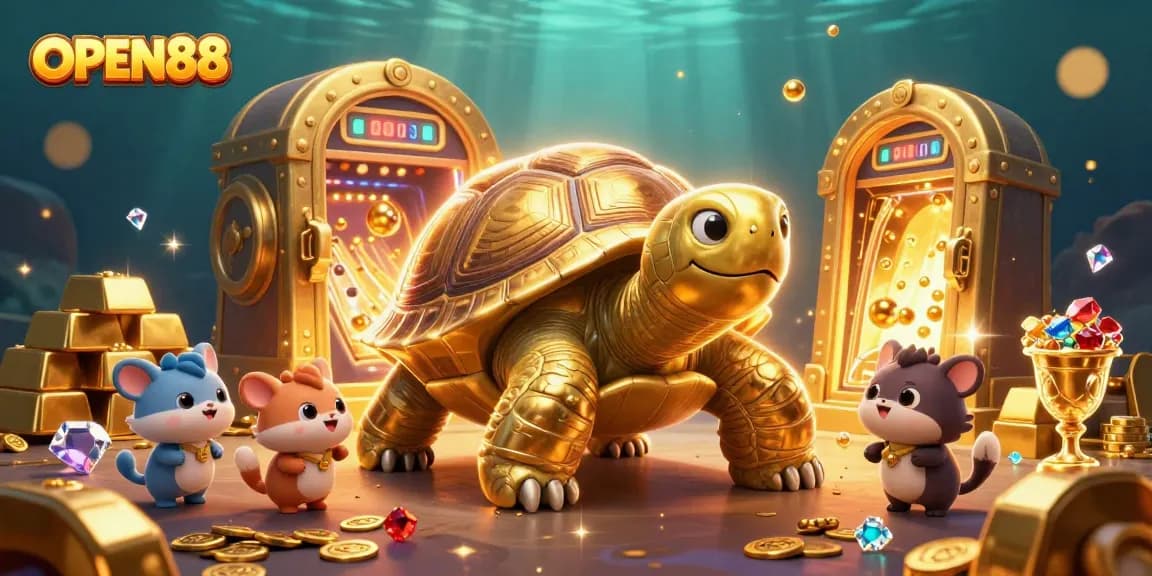 Spin the thrilling games at OPEN88, featuring a dazzling golden tortoise pinball machine.
