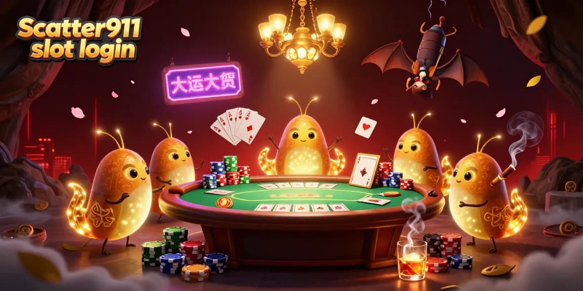 Engage with scatter911 slot login in a vibrant 3D casino scene illuminated by glowworms.