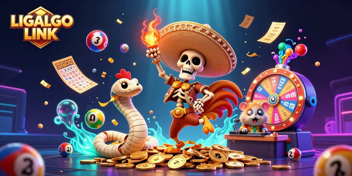 Celebrate wins with LIGALGO LINK in a vibrant online casino scene full of colorful game elements.