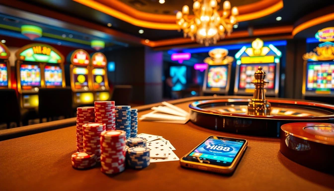 Experience the excitement of high-stakes gambling at Hi88 with vibrant casino games and luxurious decor.