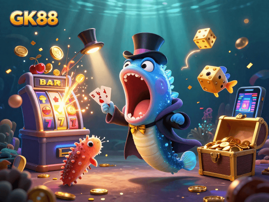Experience GK88 with a thrilling jackpot, featuring a magician deep-sea eel and dazzling casino elements.