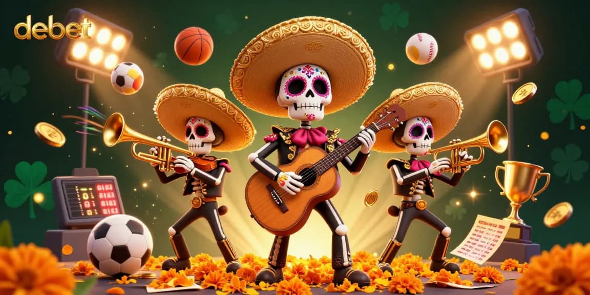 Engage with debet in a dynamic 3D scene featuring mariachis and sports betting elements.