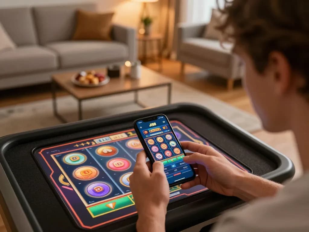 Player engaging with the J188 app during mobile gaming session at home