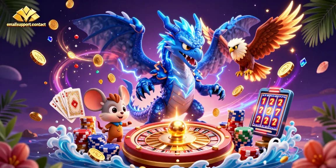 Play thrilling games at emailsupport-contact, featuring a thunder dragon and vibrant casino action.