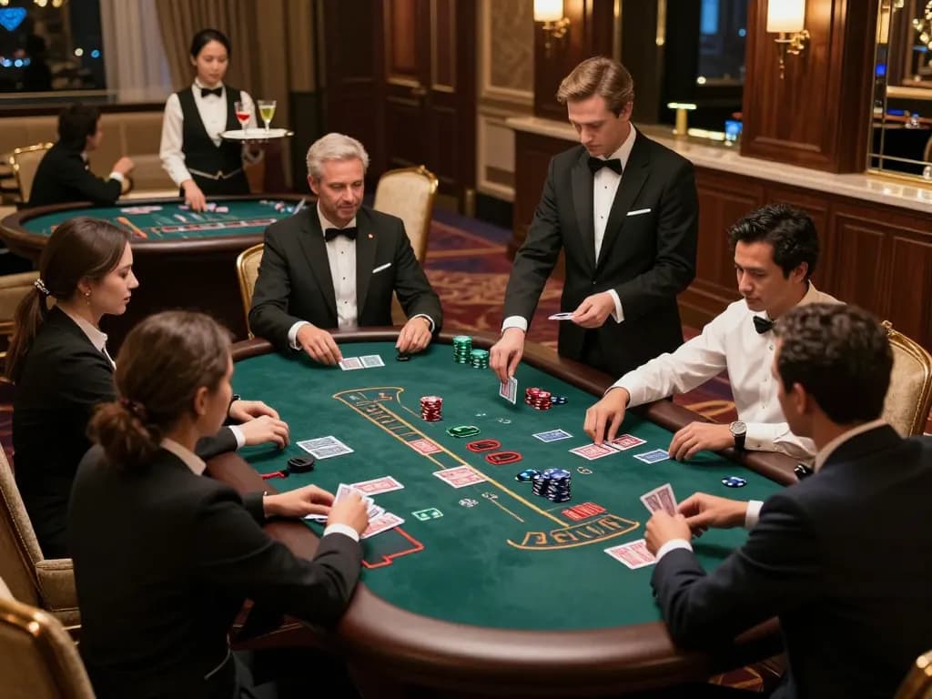 LC88 blackjack table action in a luxurious high-roller gaming room.