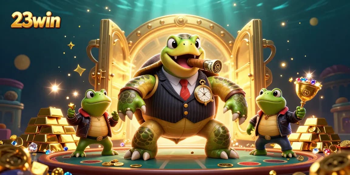 Experience 23win's thrilling atmosphere as a turtle in a mobster suit leads the action with dazzling treasures.