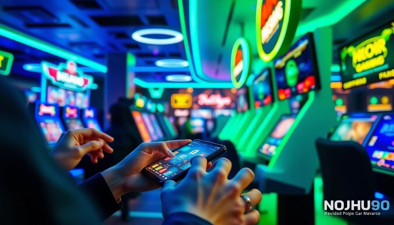 Engaging scene of NOHU90 showcasing players enjoying online gaming in a modern virtual casino.