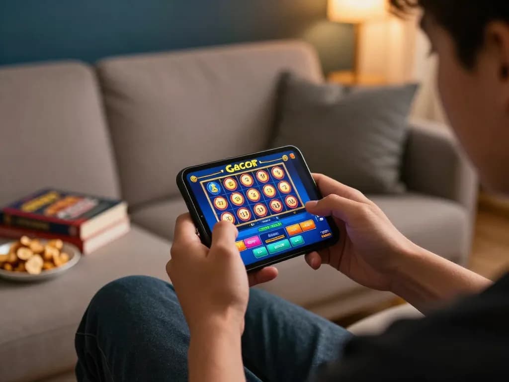 Engaging mobile gaming session featuring slot gacor on smartphone, reflecting modern gambling lifestyle.