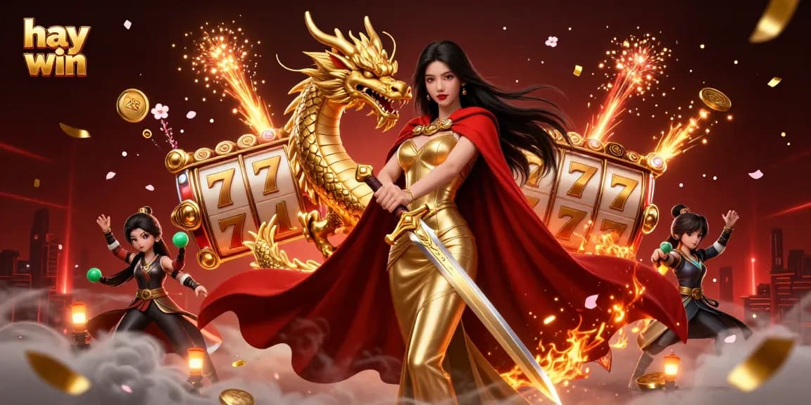 Play with hay win at this vibrant online casino scene featuring stunning game elements and energetic characters.