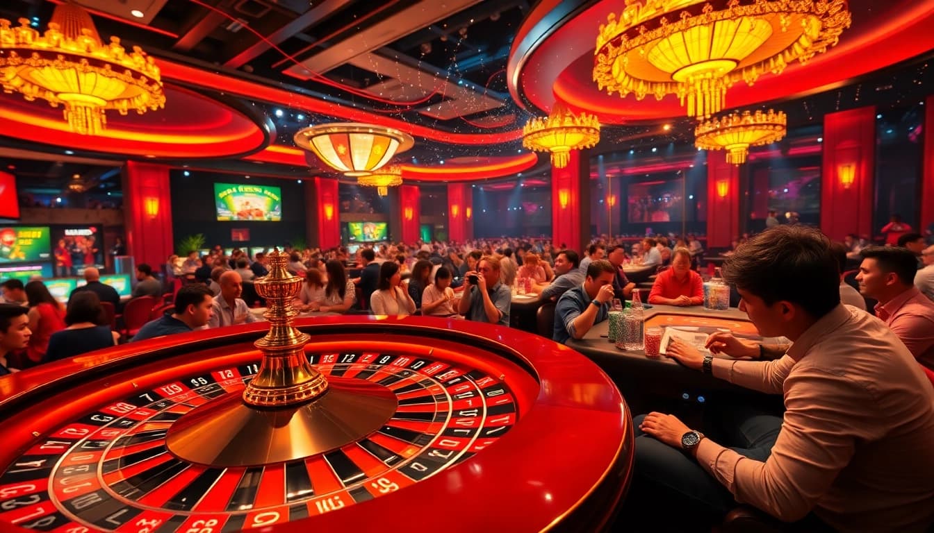 Experience the thrill of đá gà 67 with dynamic live betting scenes in a luxurious casino atmosphere.