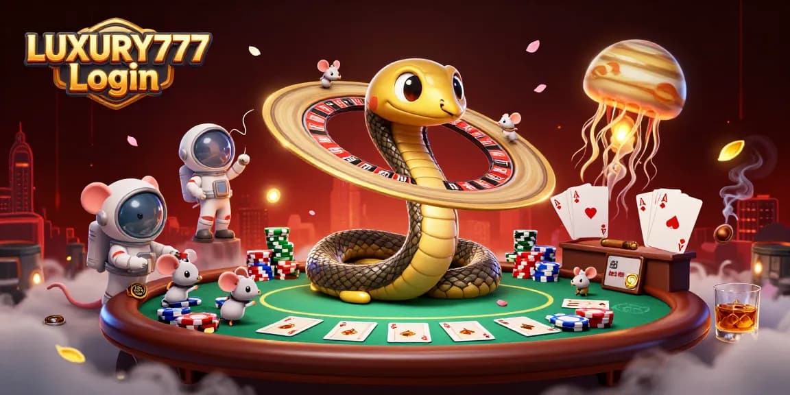Login LUXURY777 dan taruhan seru dengan karakter kartun di atas meja poker.