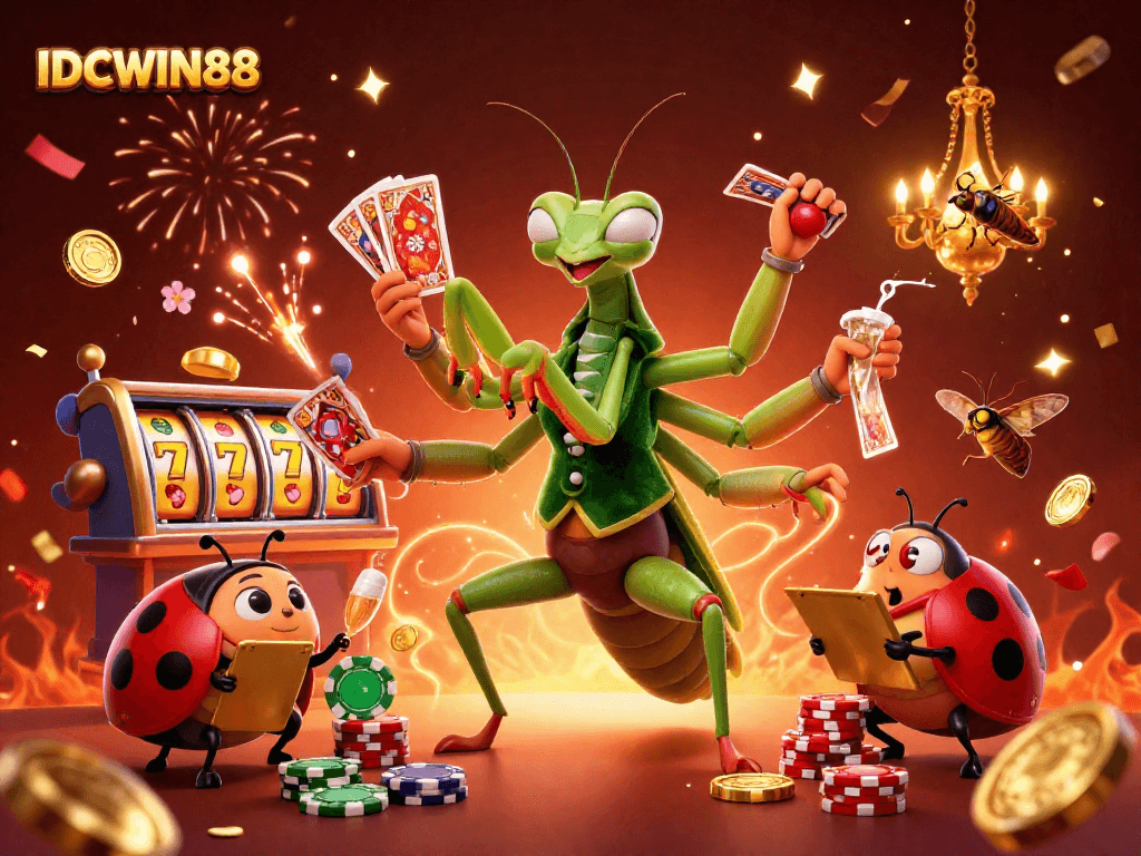 Experience the excitement of IDCWIN88 with a lively casino scene full of games and celebration.