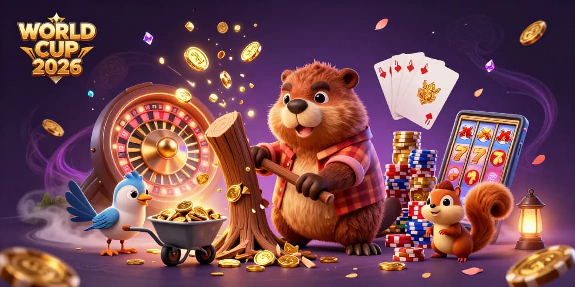 Experience the excitement of betting at WORLD CUP 2026 with vibrant casino elements and animated characters.