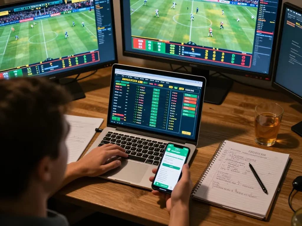 Engaging in online gambling with DEWA222 sports betting app, showcasing vibrant screens and focused strategy.