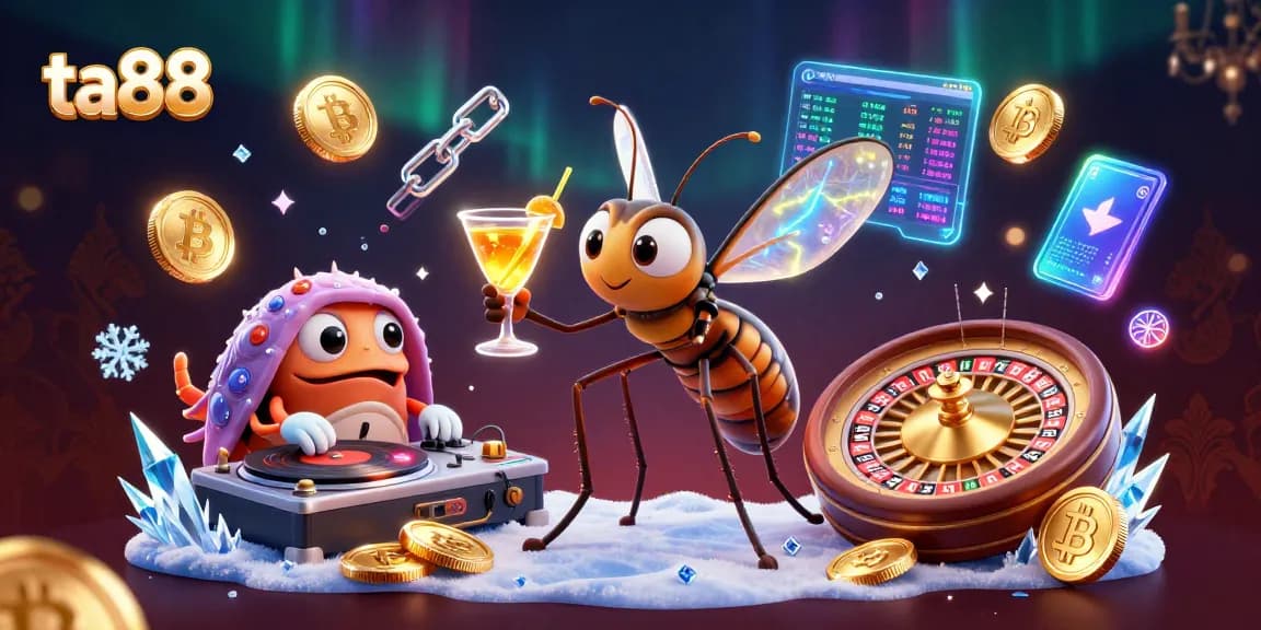 Gain winning insights at ta88 with an illustration combining casino themes and crypto elements.
