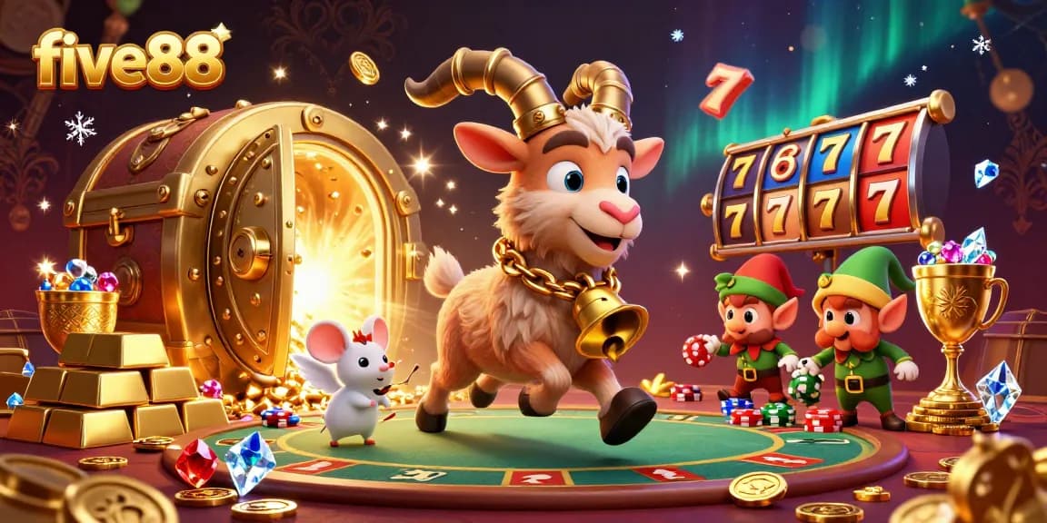 Experience the thrill at five88 casino with Krampus, an angel mouse, and mischievous gremlins stealing poker chips.