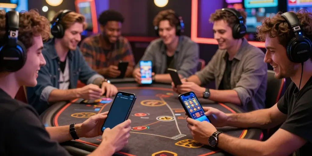 Exciting da88 online gaming scene showcasing diverse players enjoying mobile casino games.