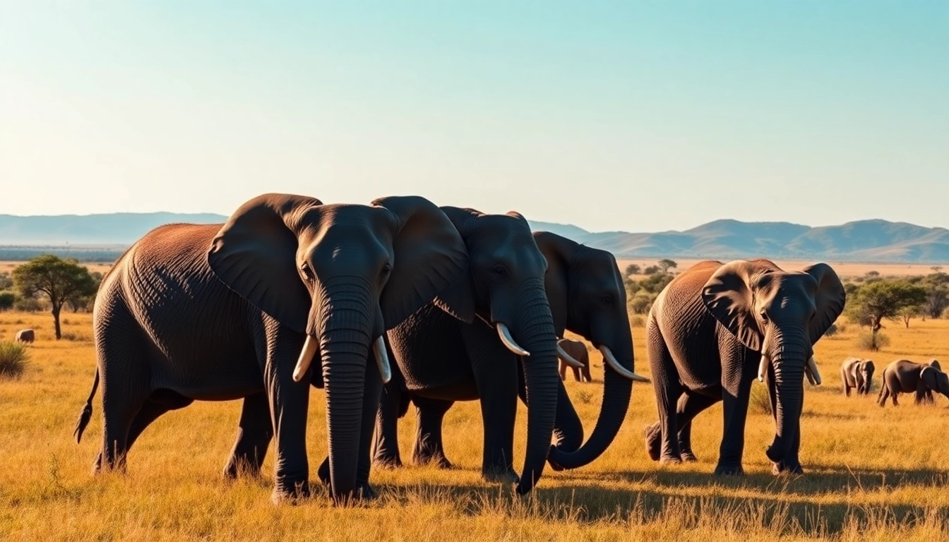 Experience a captivating Tanzania Safari scene featuring family of elephants in the savannah.