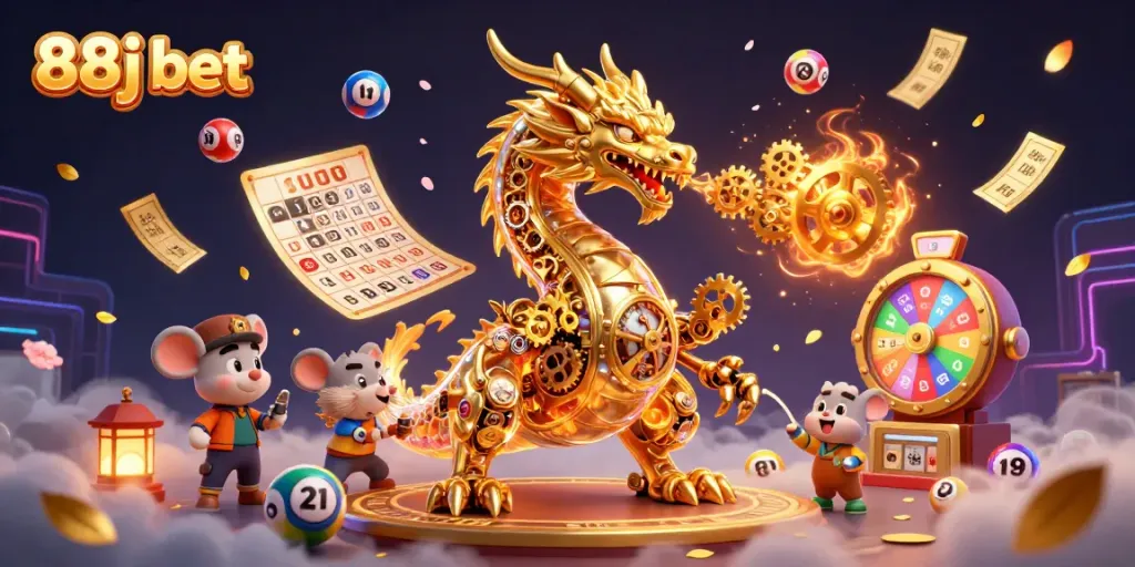 Engage in thrilling gaming experiences with 88j bet featuring a golden dragon, dynamic game elements, and exciting visuals.