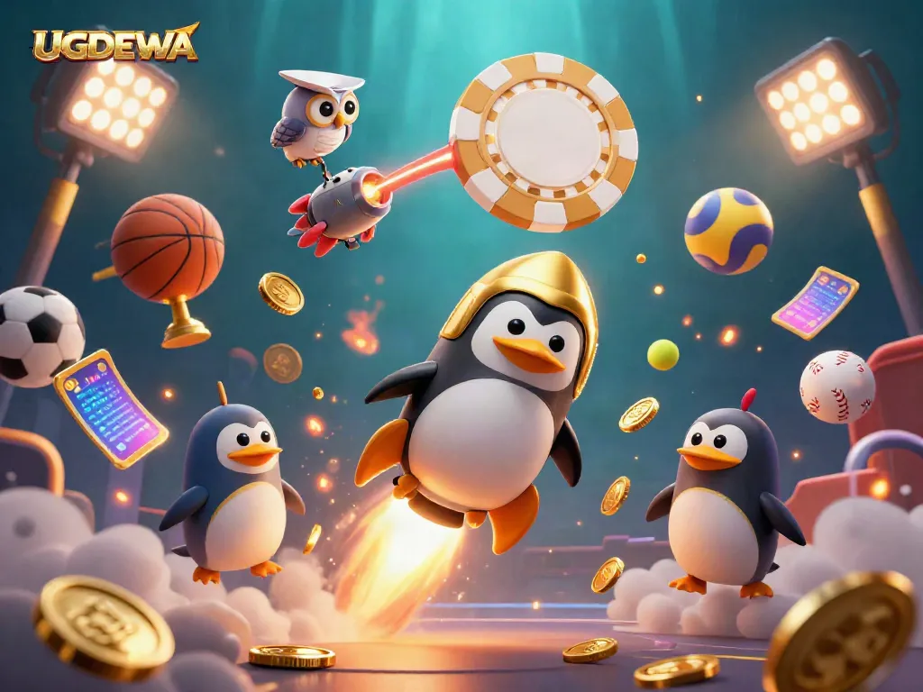 Engage in thrilling gaming experiences with UGDEWA, featuring vibrant characters, animated sports elements, and a dynamic casino adventure.