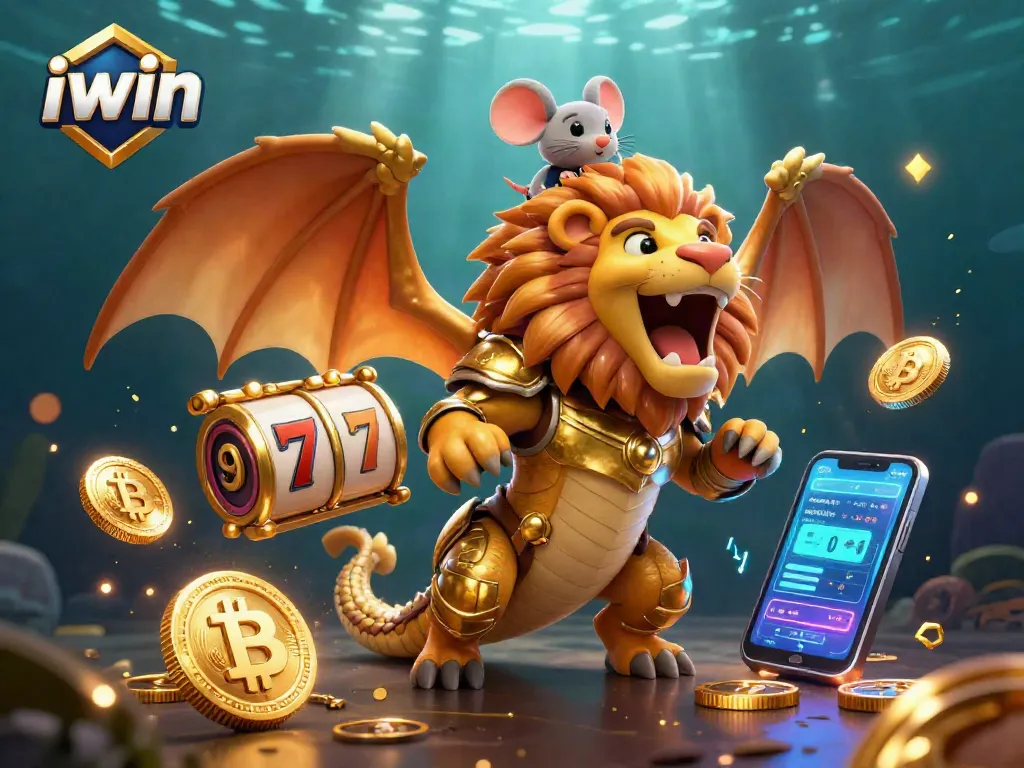 Experience thrilling gameplay with iwin's golden chimera as the centerpiece amidst vibrant slots and crypto elements.