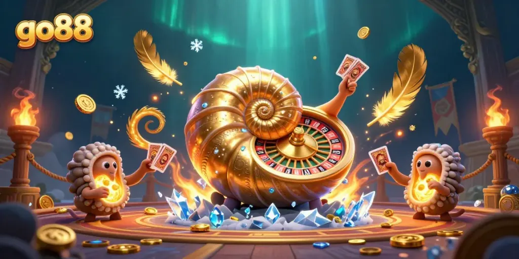 Engage with go88's vibrant gaming scene showcasing thrilling cards and golden coins.