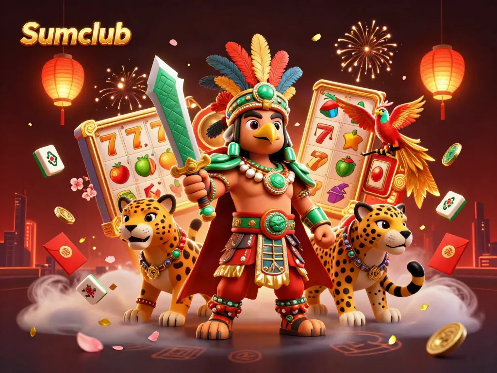 Engage with Sumclub's thrilling slot action featuring dynamic Aztec characters and vibrant game elements.