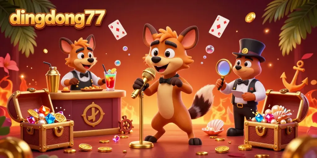 Experience the lively theme of dingdong77 in a casino club scene with hyena characters and dynamic elements.