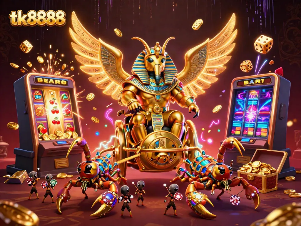 Engage in thrilling gameplay at tk8888 with dazzling visuals of a jackpot scene and magical casino elements.