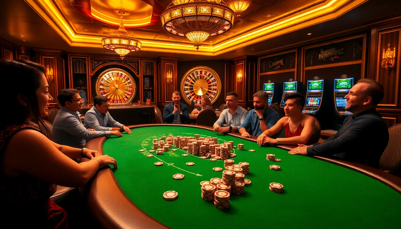Experience the excitement of LuckyWin with a high-stakes poker game in a luxurious casino setting.