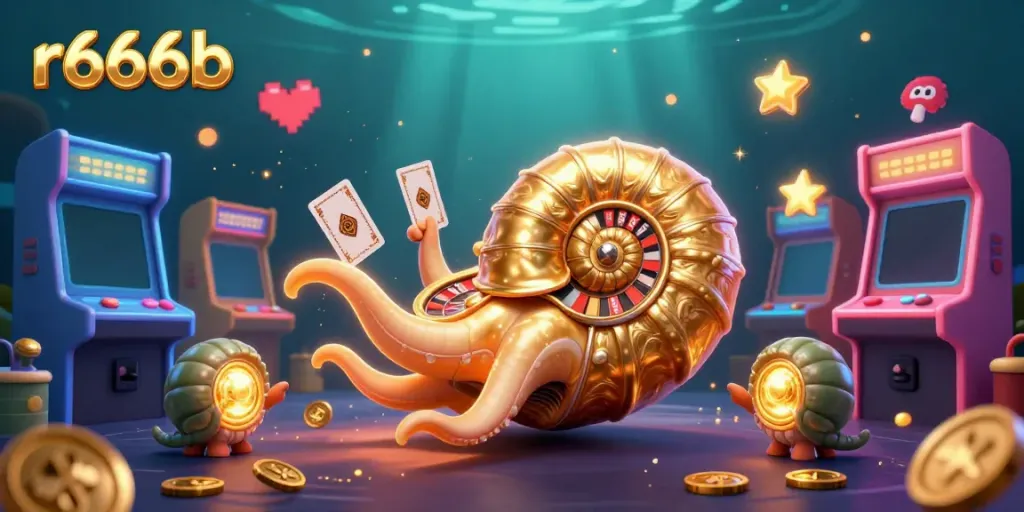Experience the vibrant world of r666b with a glowing nautilus roulette wheel and card games.