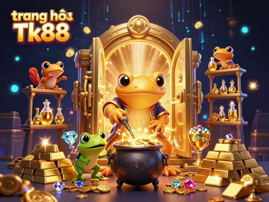 Experience the thrilling world of trang chủ Tk88 with golden treasures and magical elements in a captivating casino scene.