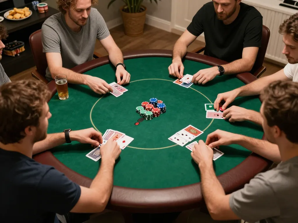Kèo nhà cái strategy moments captured during a lively poker night with players around a round table.