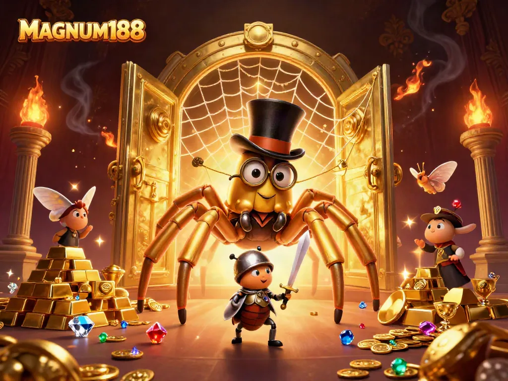 Engage with MAGNUM188 in an exciting casino scene filled with golden treasures and adventure.