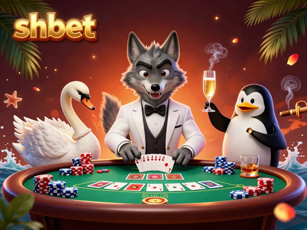 Experience the excitement of shbet with vibrant casino characters at a baccarat table, surrounded by colorful game elements.