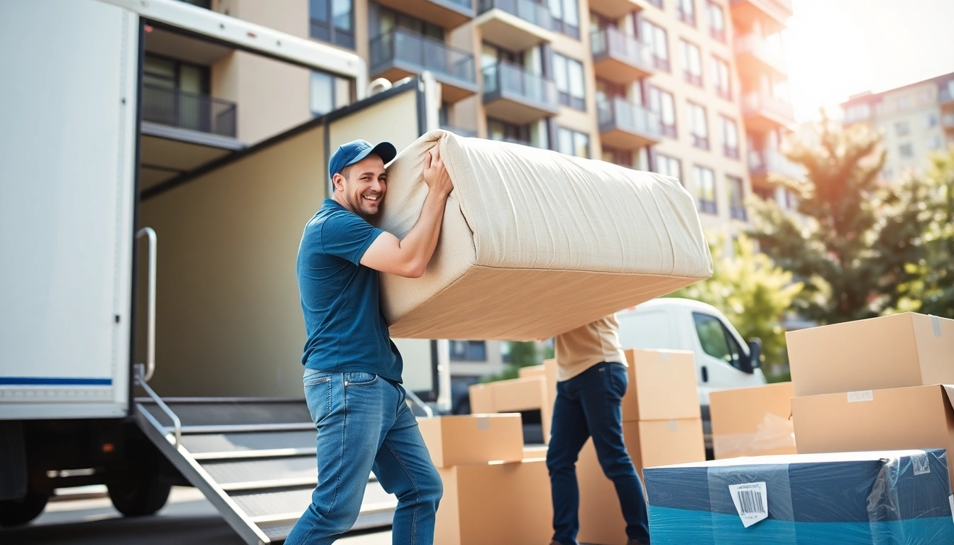 Calgary movers expertly handling furniture during a relocation scene.
