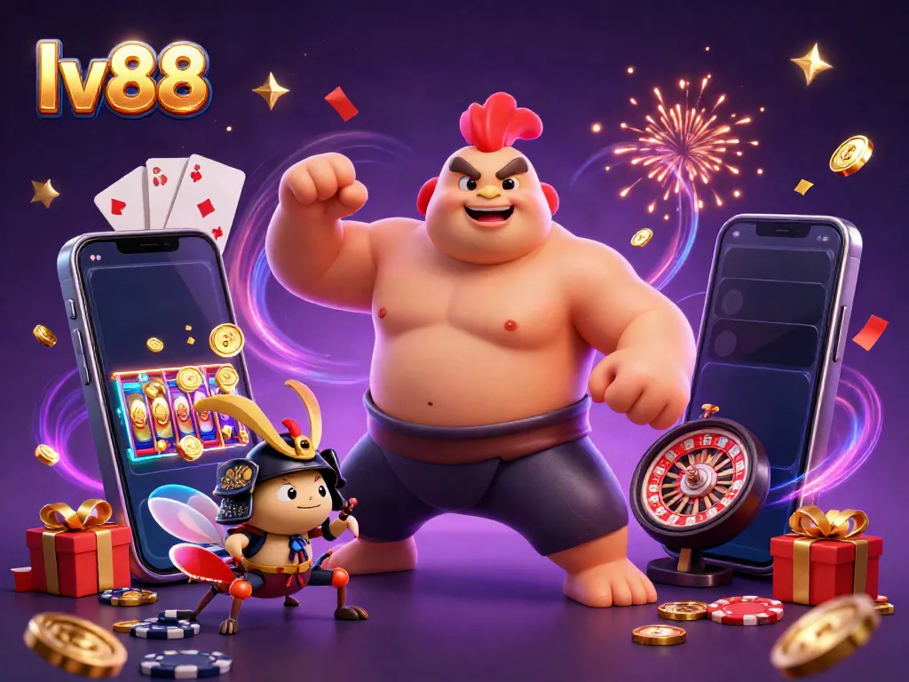 Experience thrilling wins at lv88 with vibrant casino elements and characters celebrating excitement.