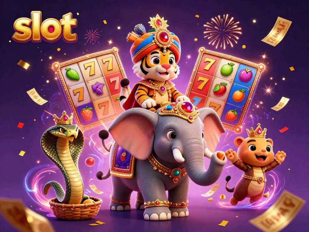 Experience thrilling slot gameplay with vivid characters and dynamic symbols in this casino-themed illustration.