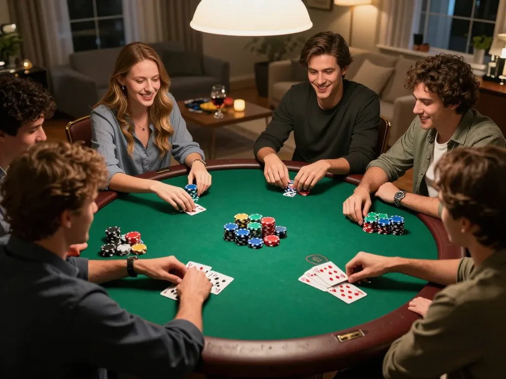 Players engaging in a thrilling poker game at home with LC88 strategy.