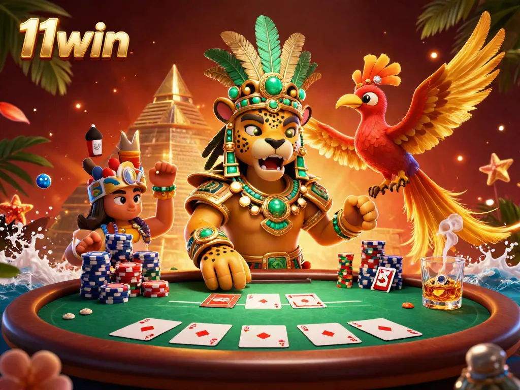 Engage with thrilling poker action in an ultra-detailed 11win casino scene featuring luxurious elements.