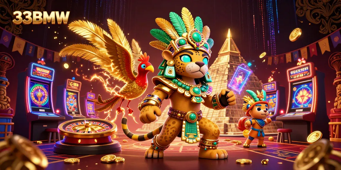 Engage in vibrant gaming action at 33BMW with exciting casino elements and detailed characters.