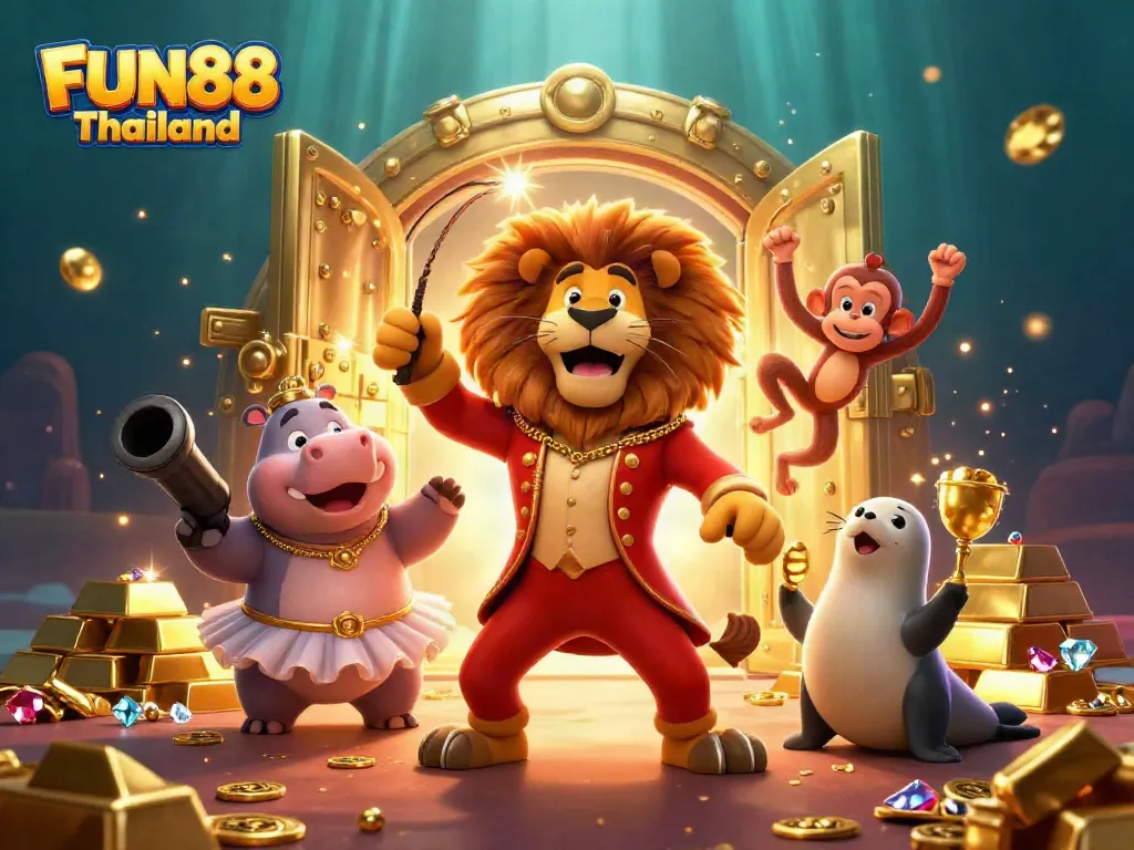 Experience thrilling gameplay with FUN88 Thailand in this vibrant casino scene illustration.