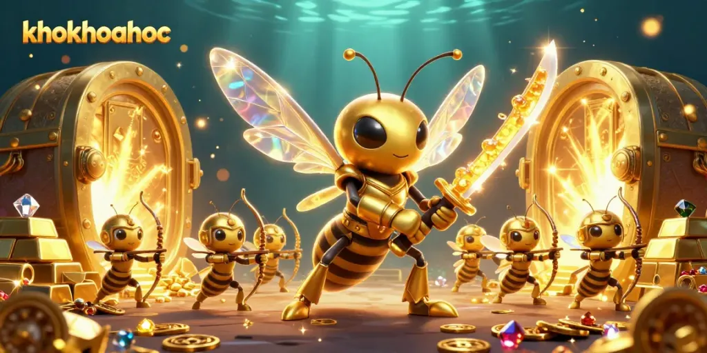 Play thrilling games at khokhoahoc with golden hornet and bee archers amid treasures