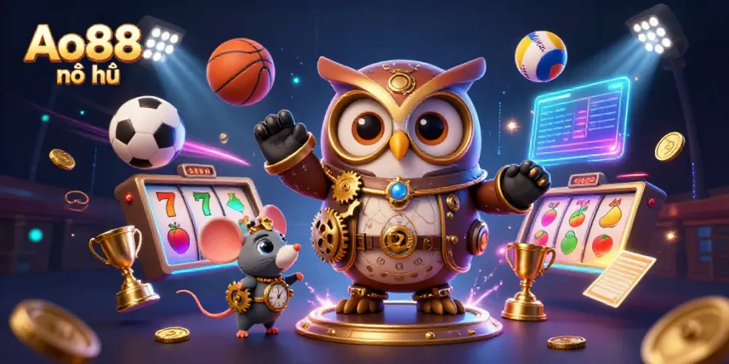 Engage in Ao88 nổ hũ excitement with vibrant slot reels and dynamic sports elements.