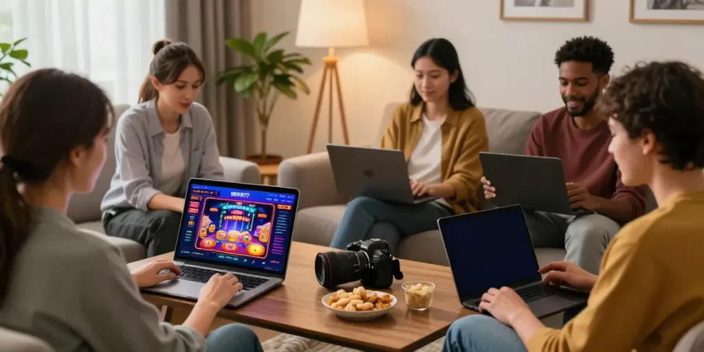 Users enjoying responsible gambling on betawi777.com in a cozy atmosphere.