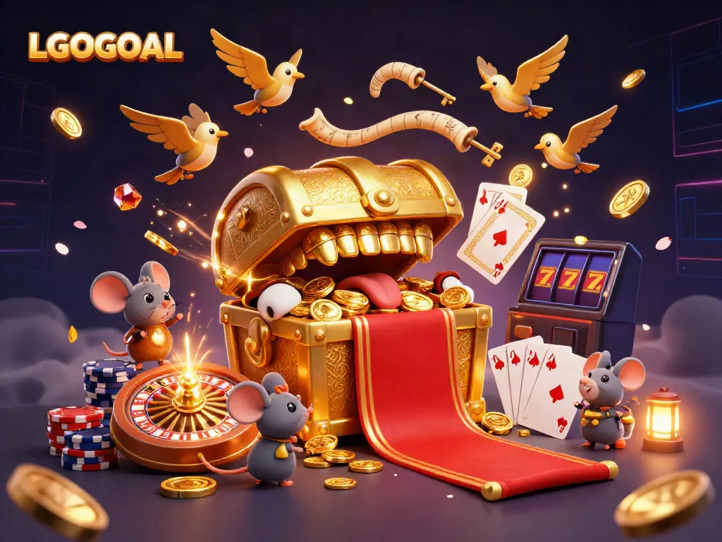 Engage with LGOGOAL's vibrant gaming experience featuring HD graphics, treasure chests, and dynamic casino elements.