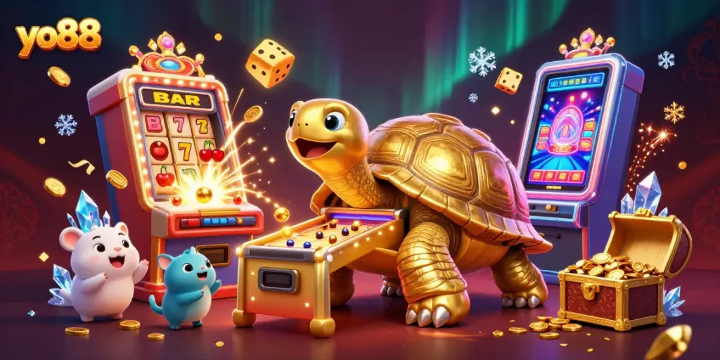 Experience the excitement of yo88 with a vibrant 3D illustration depicting a jackpot explosion at the casino.