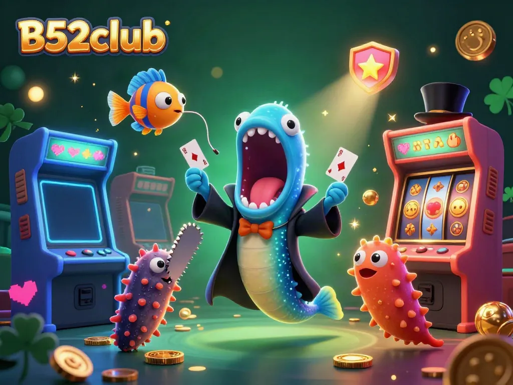 B52club showcases an enchanting 3D underwater casino scene featuring vibrant characters and magical elements.