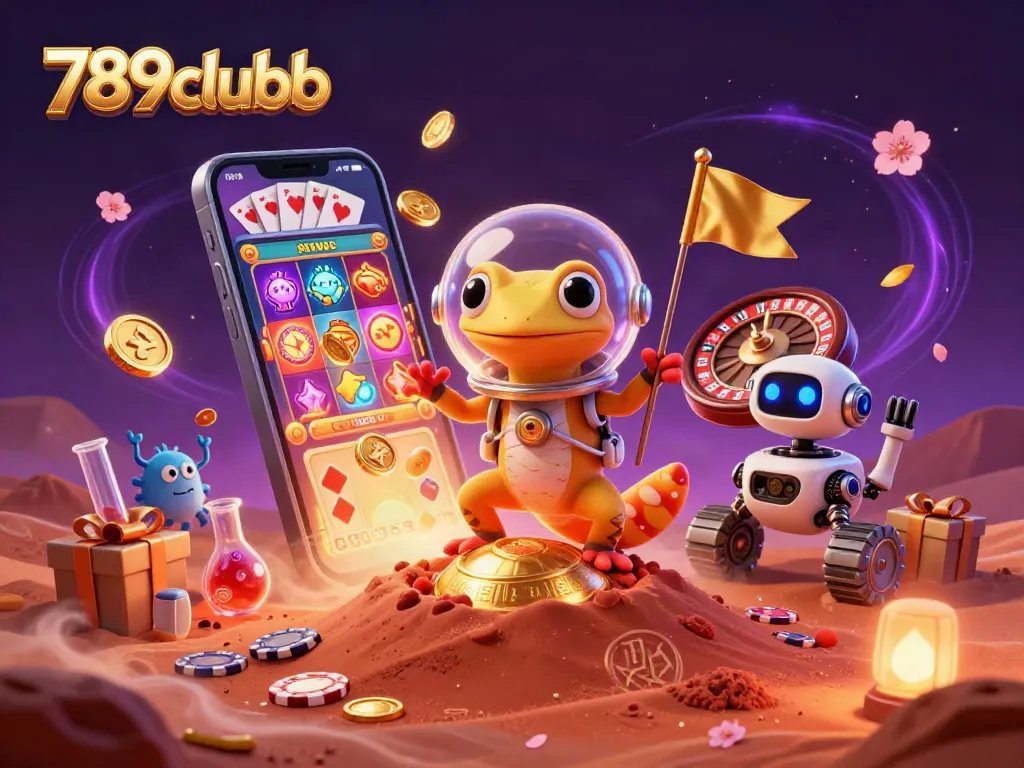 Experience the thrill of 789clubb with a Martian gecko uncovering a golden casino in space.